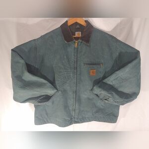 Vintage Carhartt Detroit Jacket Hunter Green J43 W/Brown Corduroy Collar Men 4X